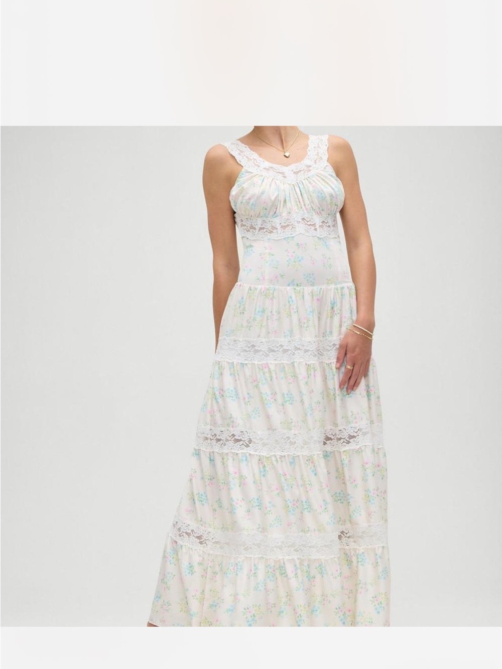 Frankie’s Bikinis NWT Dakota Floral Lace-Trim Maxi Dress